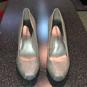 Madden Girl Silver Glitter Heels